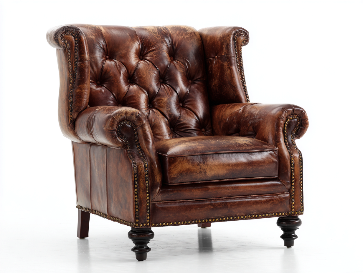 Poltrona in pelle marrone 88x85x105 cm per soggiorno - design classico capitonné-Kacoracasa