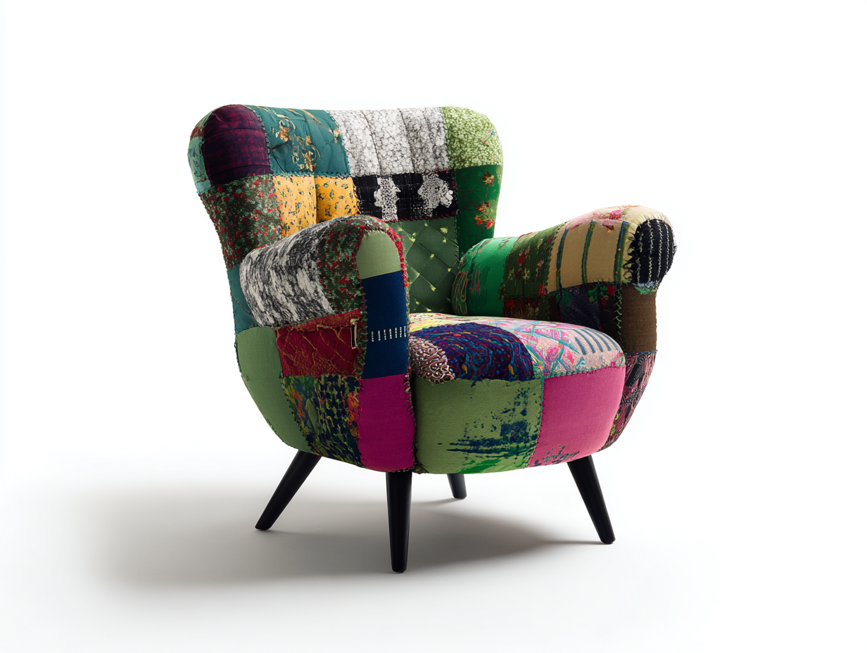 Poltrona in tessuto patchwork multicolore 85x80x95 cm per soggiorno - design moderno creativo-Kacoracasa