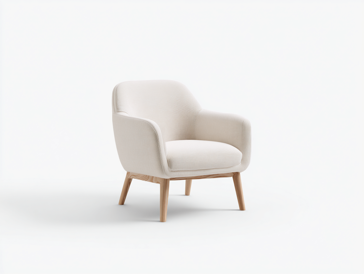 Poltrona in tessuto crema e legno naturale 72x76x80 cm - adatta per soggiorno - design moderno nordico-Kacoracasa