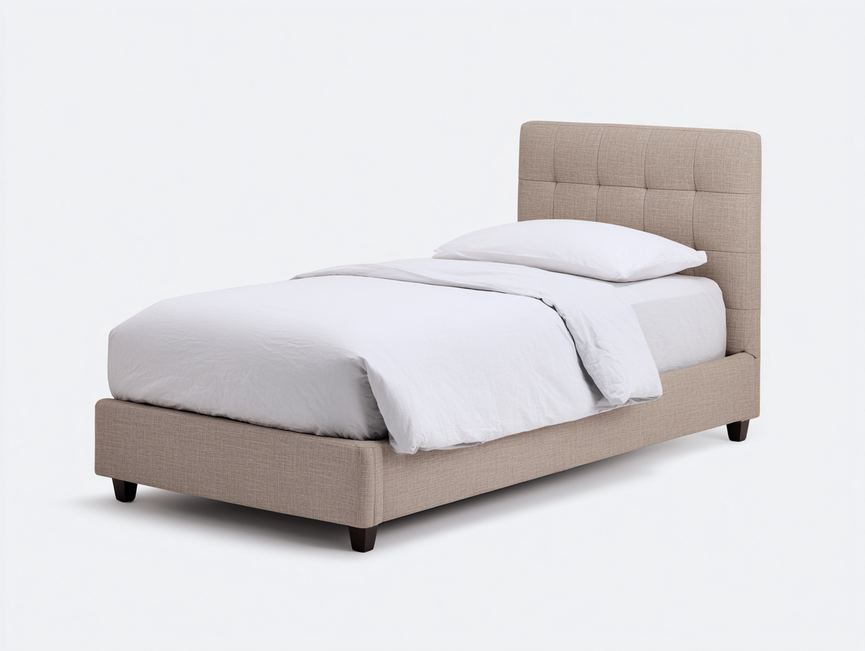 Letto singolo in tessuto beige 205x100x105 cm - adatto per camera da letto - testiera imbottita design moderno-Kacoracasa