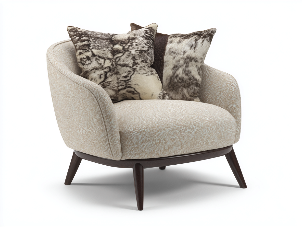 Poltrona in tessuto beige e legno scuro 82x80x78 cm - adatta per soggiorno - design moderno elegante-Kacoracasa
