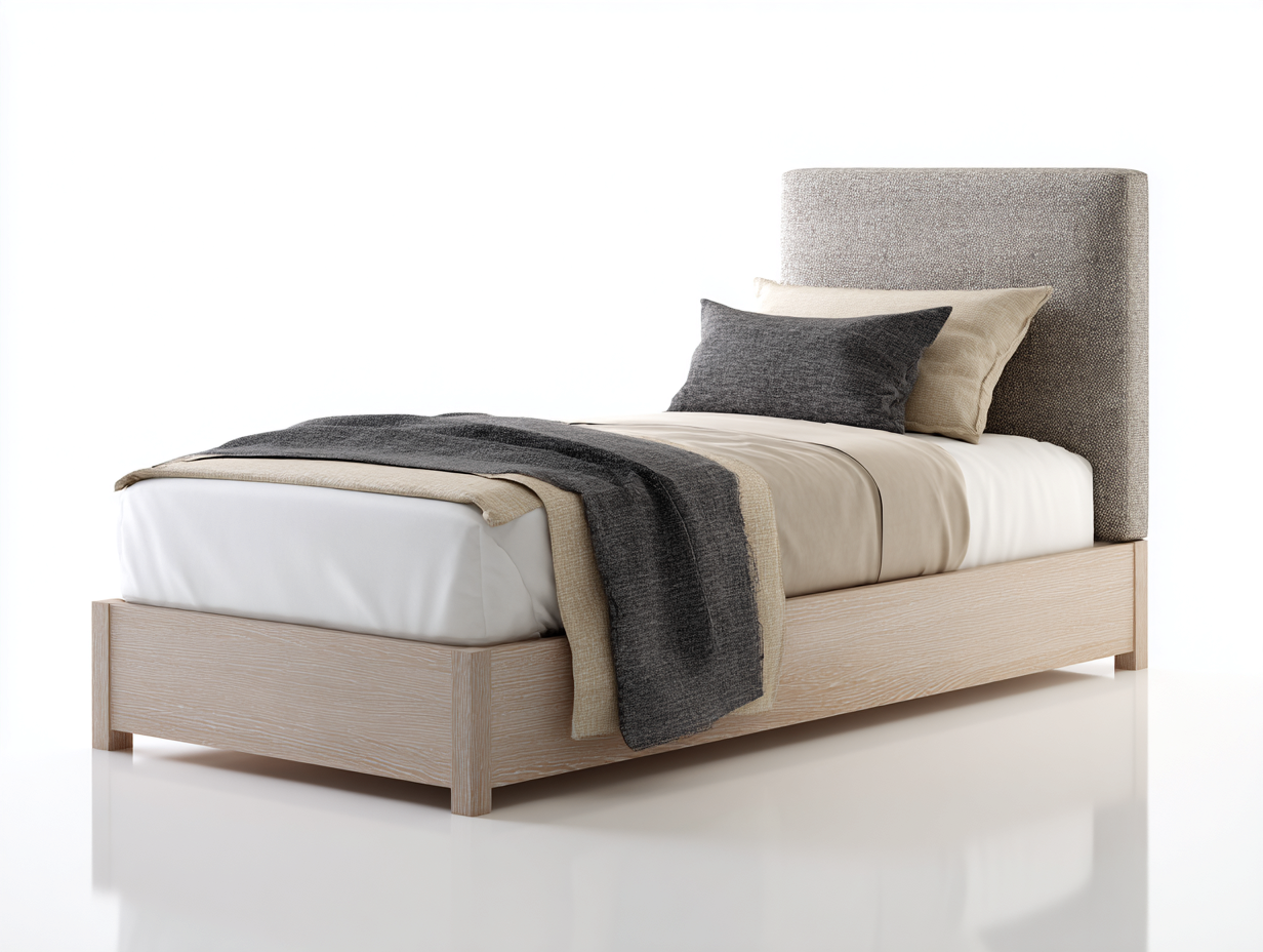 Letto singolo in legno con testiera imbottita 200x100x95 cm per camera da letto - grigio-legno chiaro - design moderno-Kacoracasa