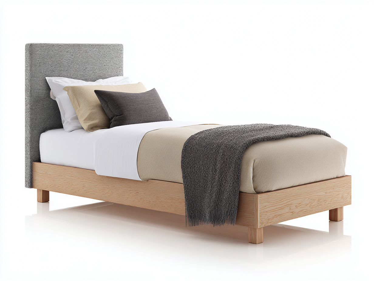 Letto singolo in legno naturale e tessuto grigio 205x100x110 cm - adatto per camera da letto - design moderno-Kacoracasa