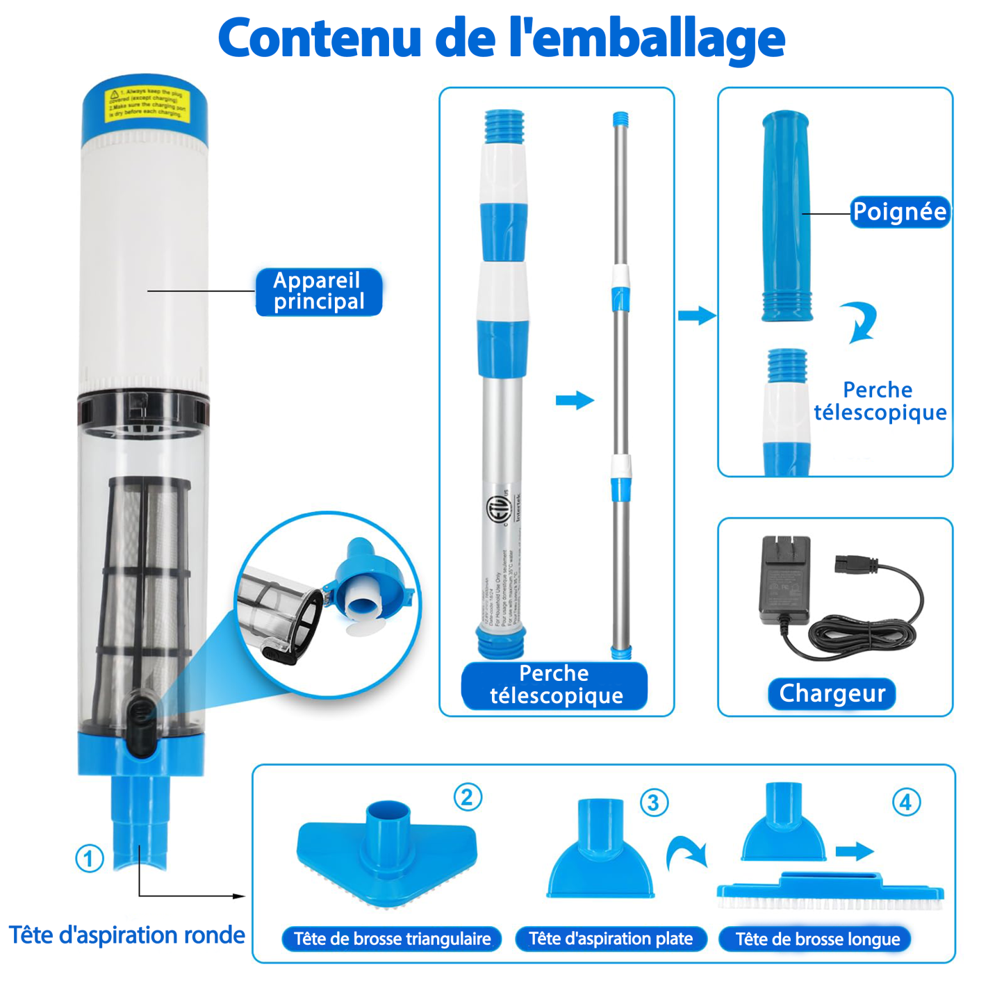 PoolNexa-PN30 | Aspirateur de piscine sans fil rechargeable 3 en 1