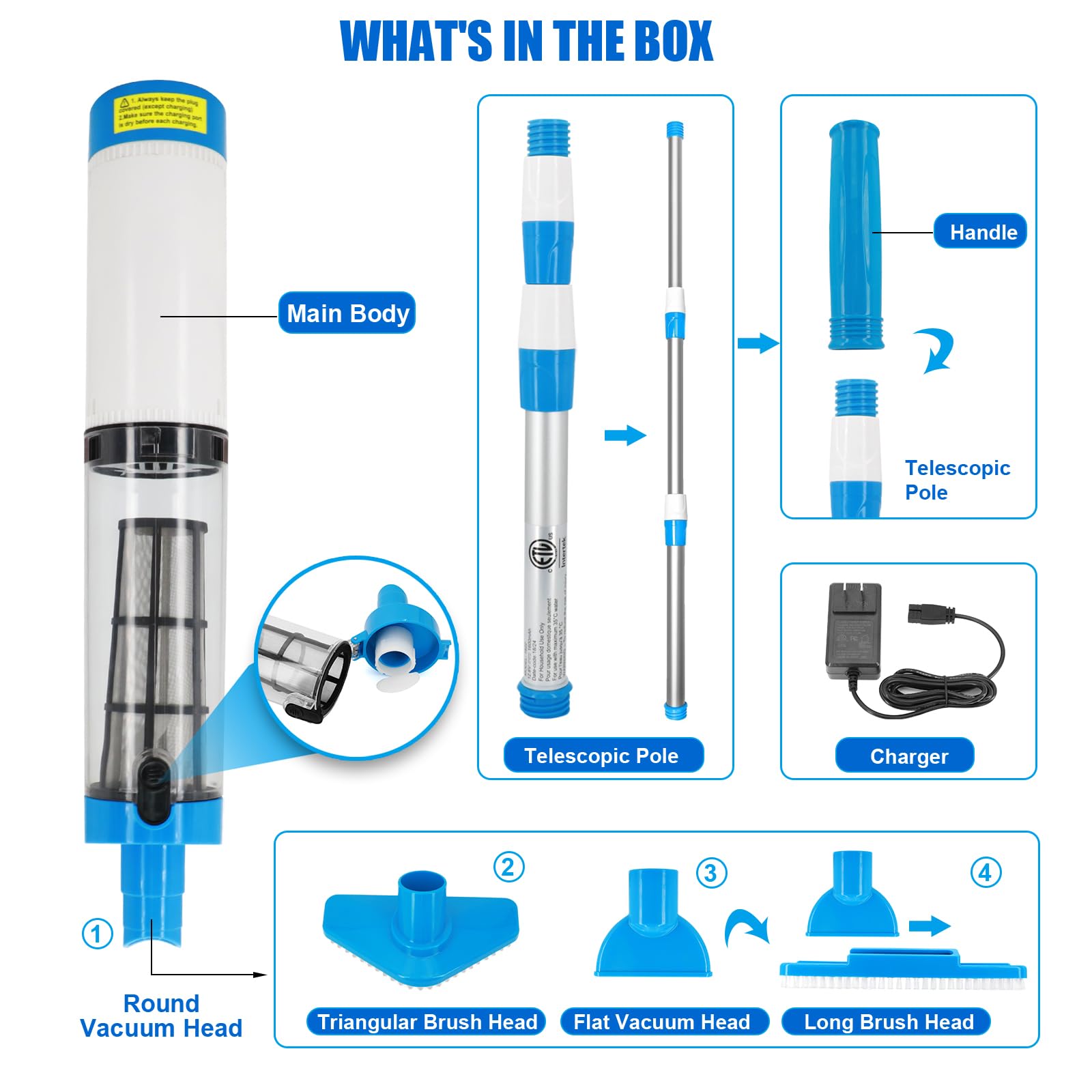 PoolNexa-PN30 | Aspirateur de piscine sans fil rechargeable 3 en 1