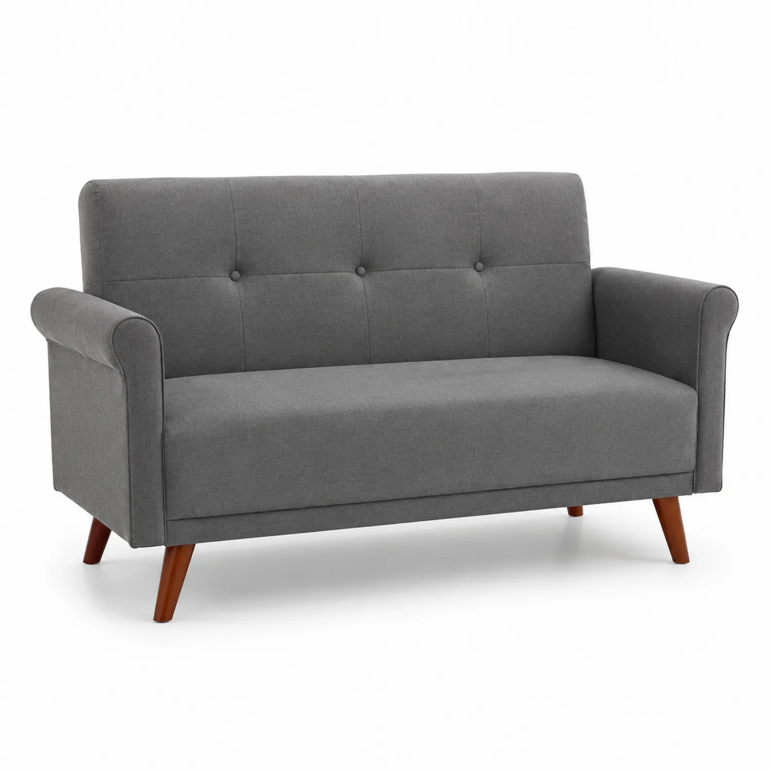 Sofa dwuosobowa szara z poliestrowym obiciem i drewnianymi nogami-Omnivaroque