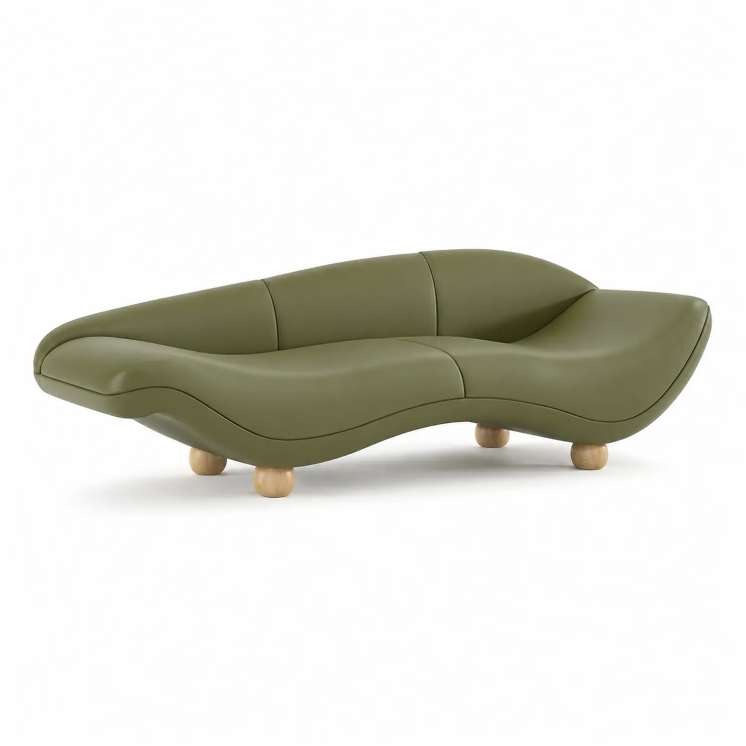 Szezlong falisty z ekoskóry oliwkowy 150cm-Omnivaroque