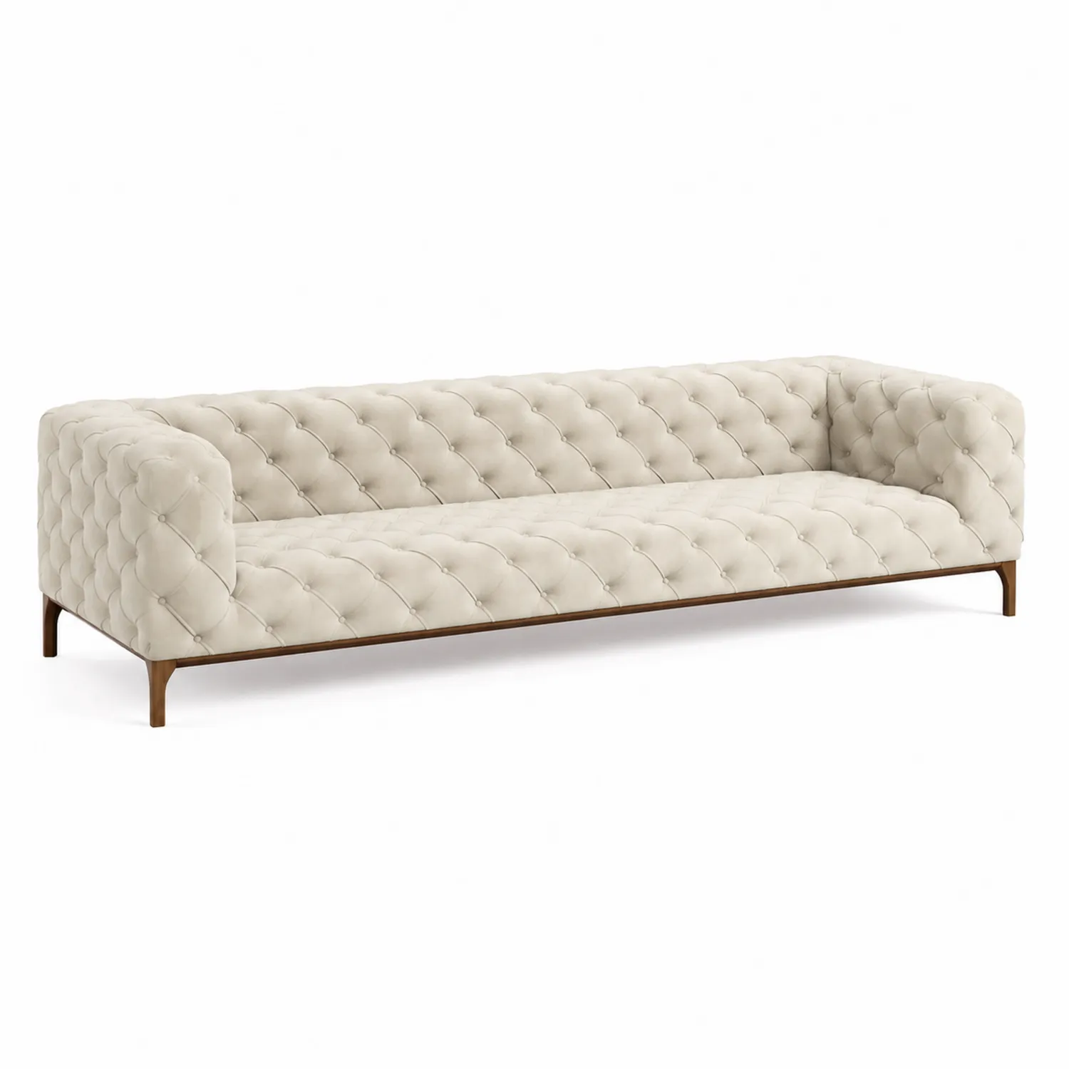 Sofa 3-osobowa beżowa aksamitna z drewnianą ramą-Omnivaroque
