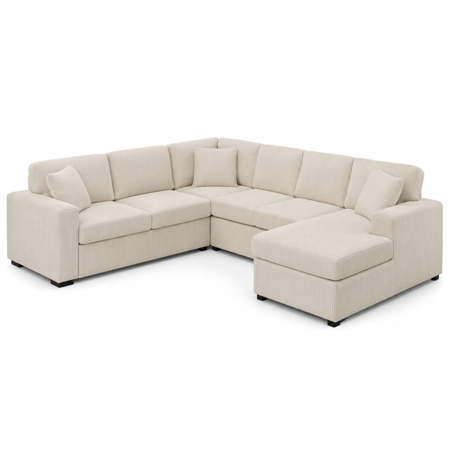 Sofa narożna sztruksowa beżowa z szezlongiem-Omnivaroque