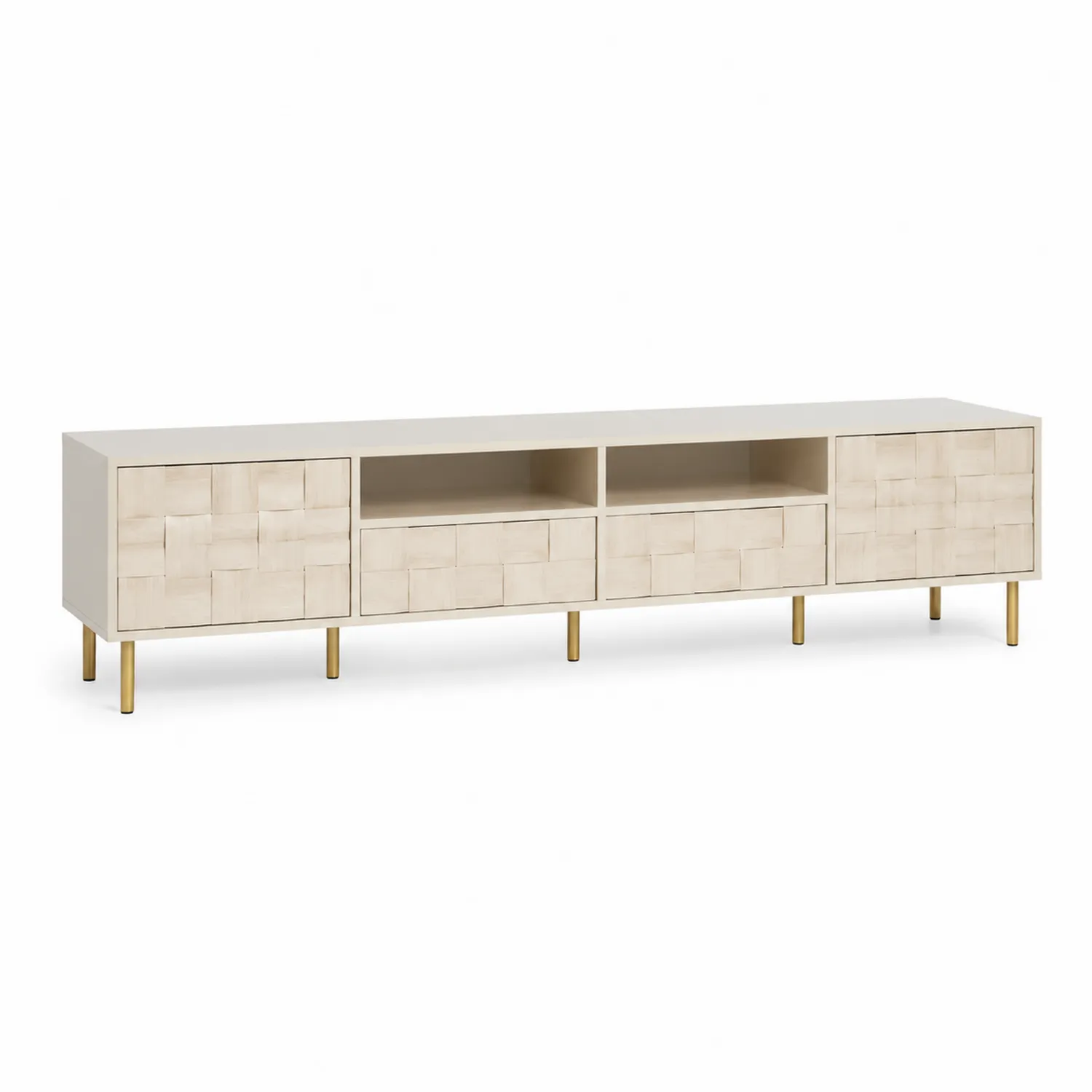 Szafka RTV prostokątna z drewna i metalu beżowa 200x50x40 cm-Omnivaroque