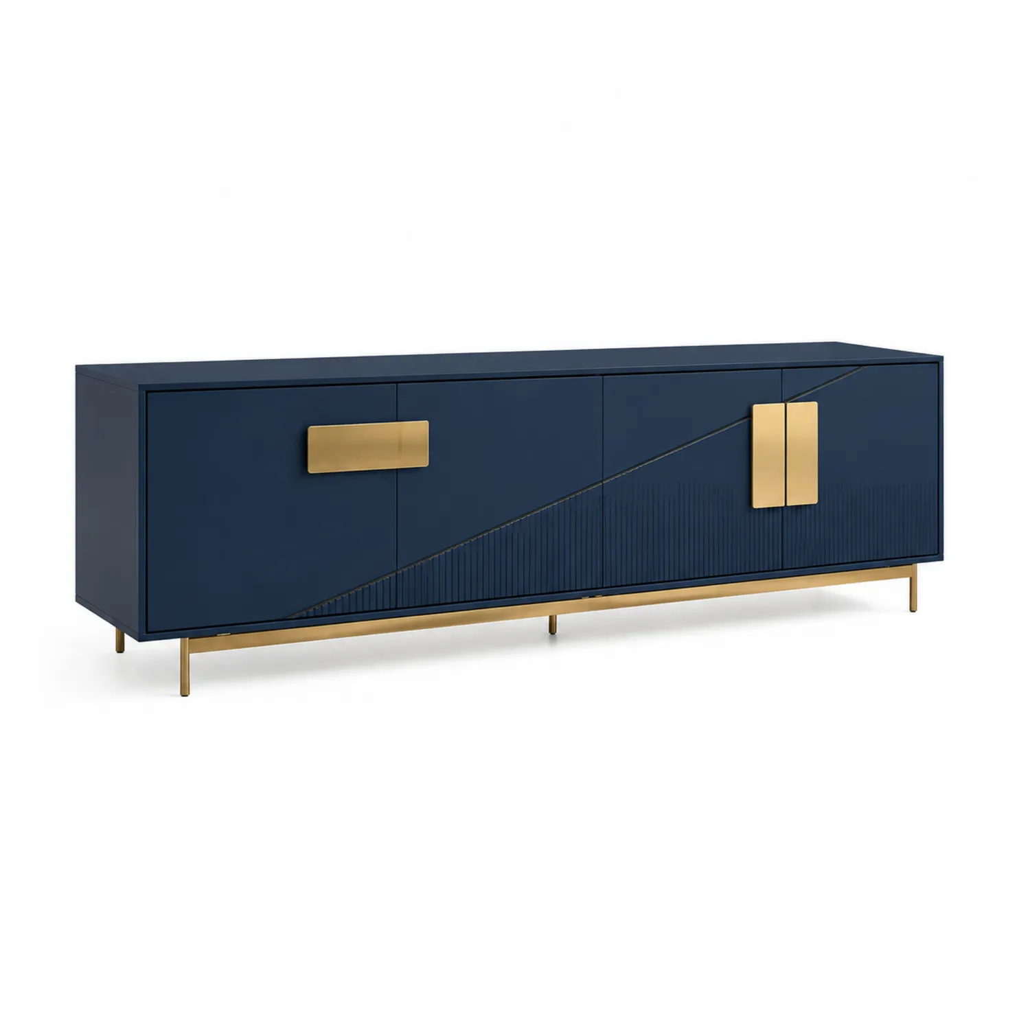 Szafka RTV drewniana i metalowa granatowa 180x45x60 cm-Omnivaroque