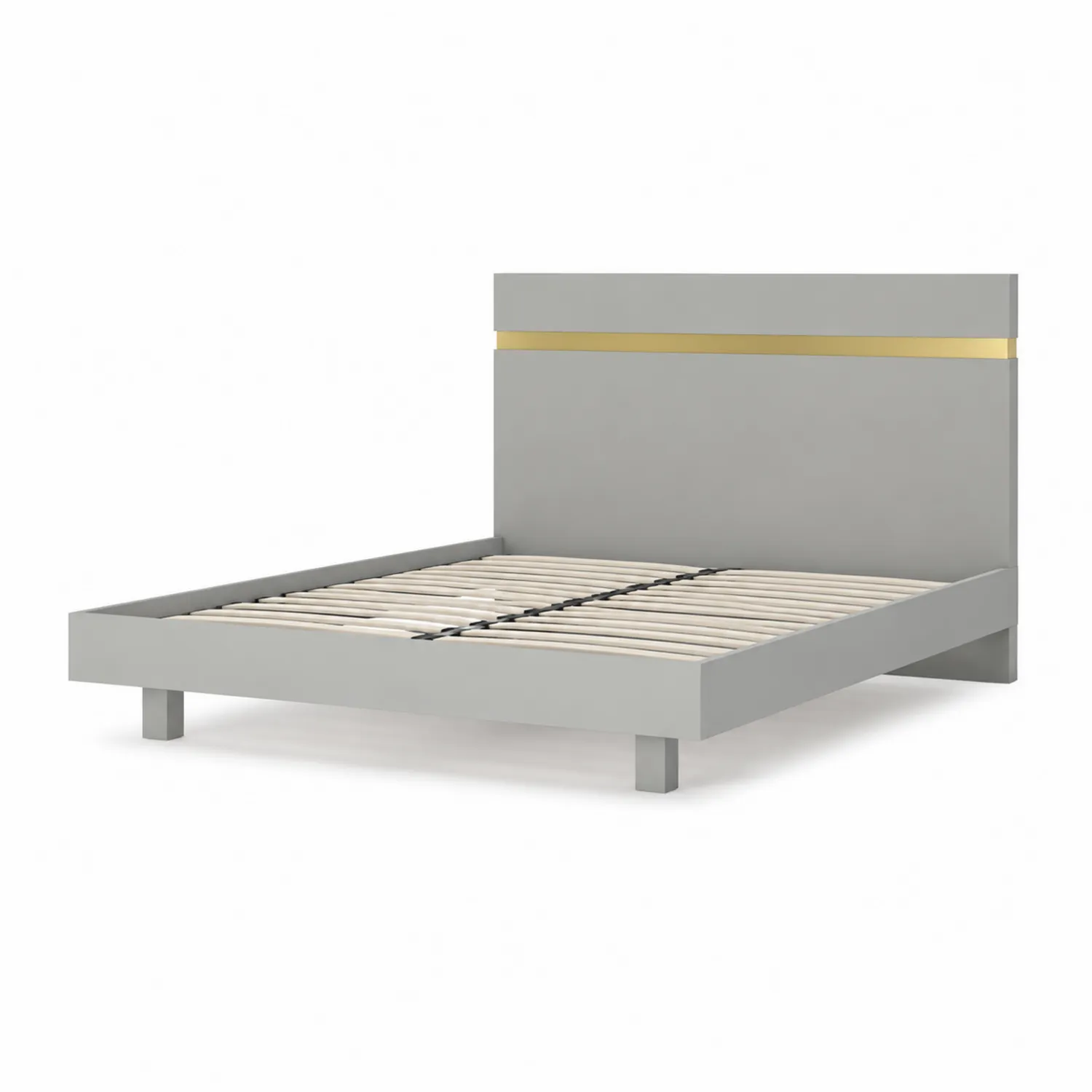 Szare łóżko metalowe z listwami 140x200 cm-Omnivaroque