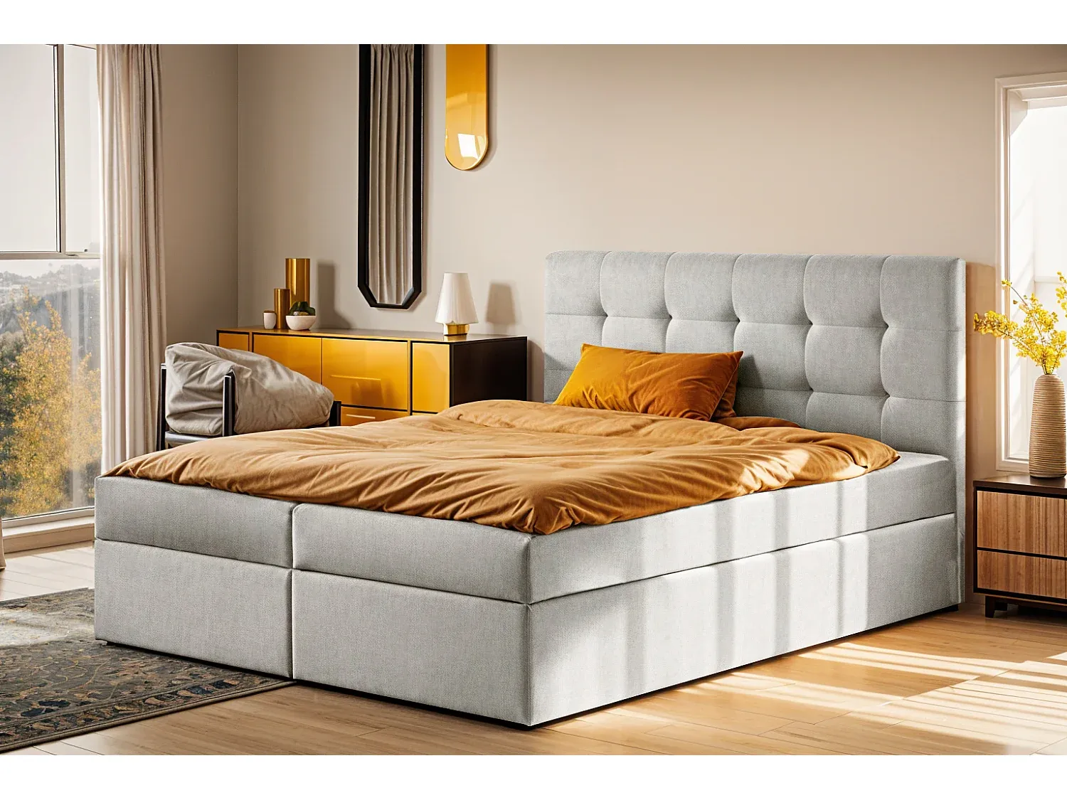 Komfortables Boxspringbett mit Bettkasten und Matratze, 160x200 cm, Hellgrau-livelaro.com
