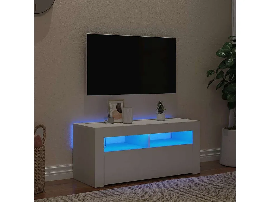 Moderner Fernsehschrank mit LED-Beleuchtung, Weiß, 90x35x40 cm-livelaro.com