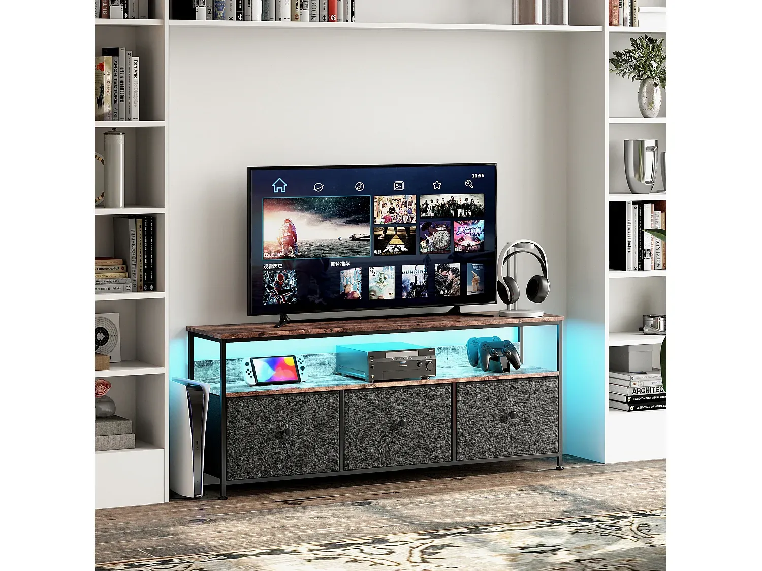 Retro TV-Schrank mit Schubladen in Schwarz-livelaro.com