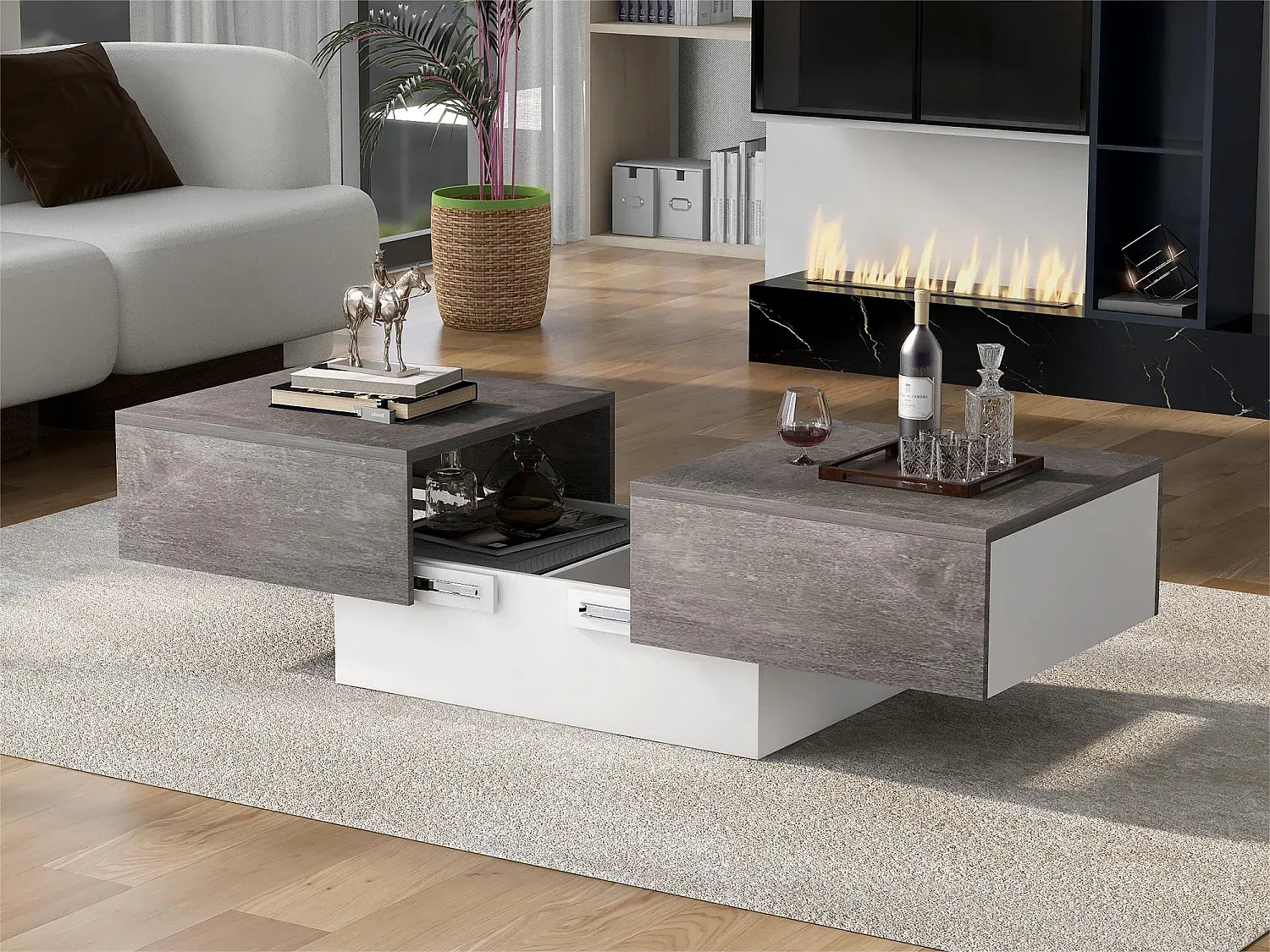 Höhenverstellbarer Couchtisch mit Stauraum in Grau-livelaro.com