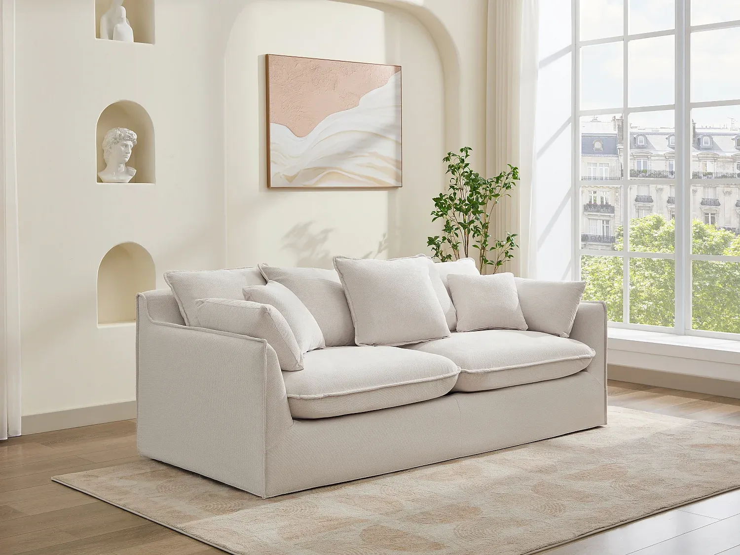 Bequeme 3-Sitzer Sofa aus Stoff in Beige-livelaro.com