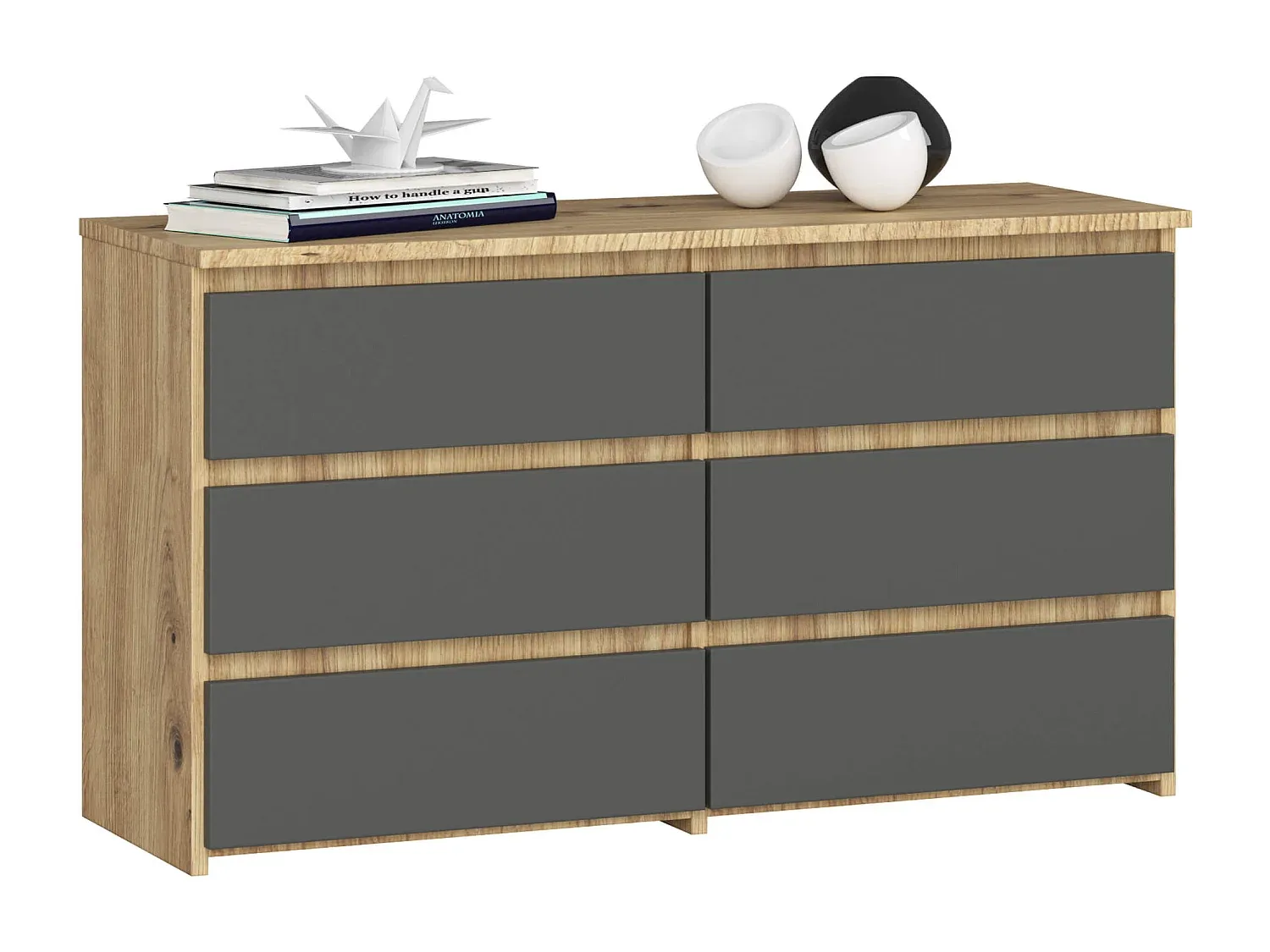 Moderne Kommode mit 6 Schubladen, Eiche und Graphitgrau-livelaro.com