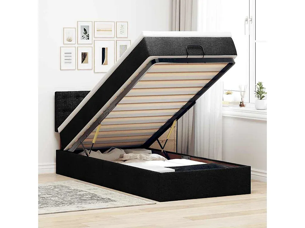 Schwarzes Stoffbett mit Stauraum 90x200 cm-livelaro.com
