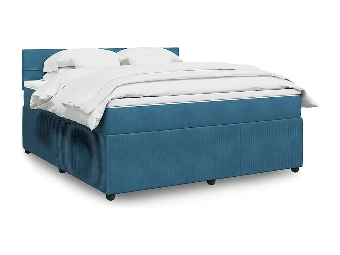 Luxuriöses Boxspringbett aus Samt in Blau, 180x200 cm-livelaro.com