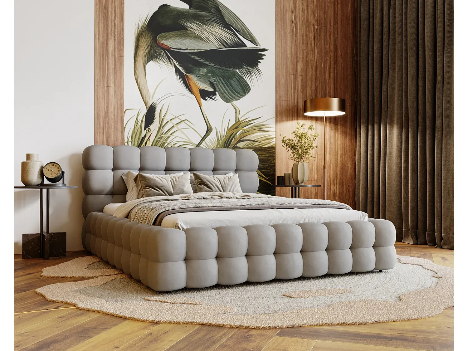 Komfortables Doppelbett 180x200 mit Lattenrost, Grauem Samtbezug-livelaro.com