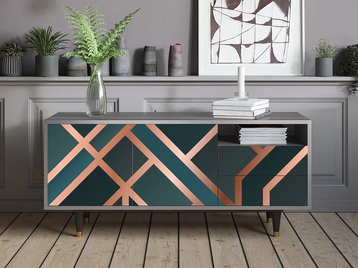 Moderne TV-Möbel mit Stauraum, Holzoptik, Grau-livelaro.com