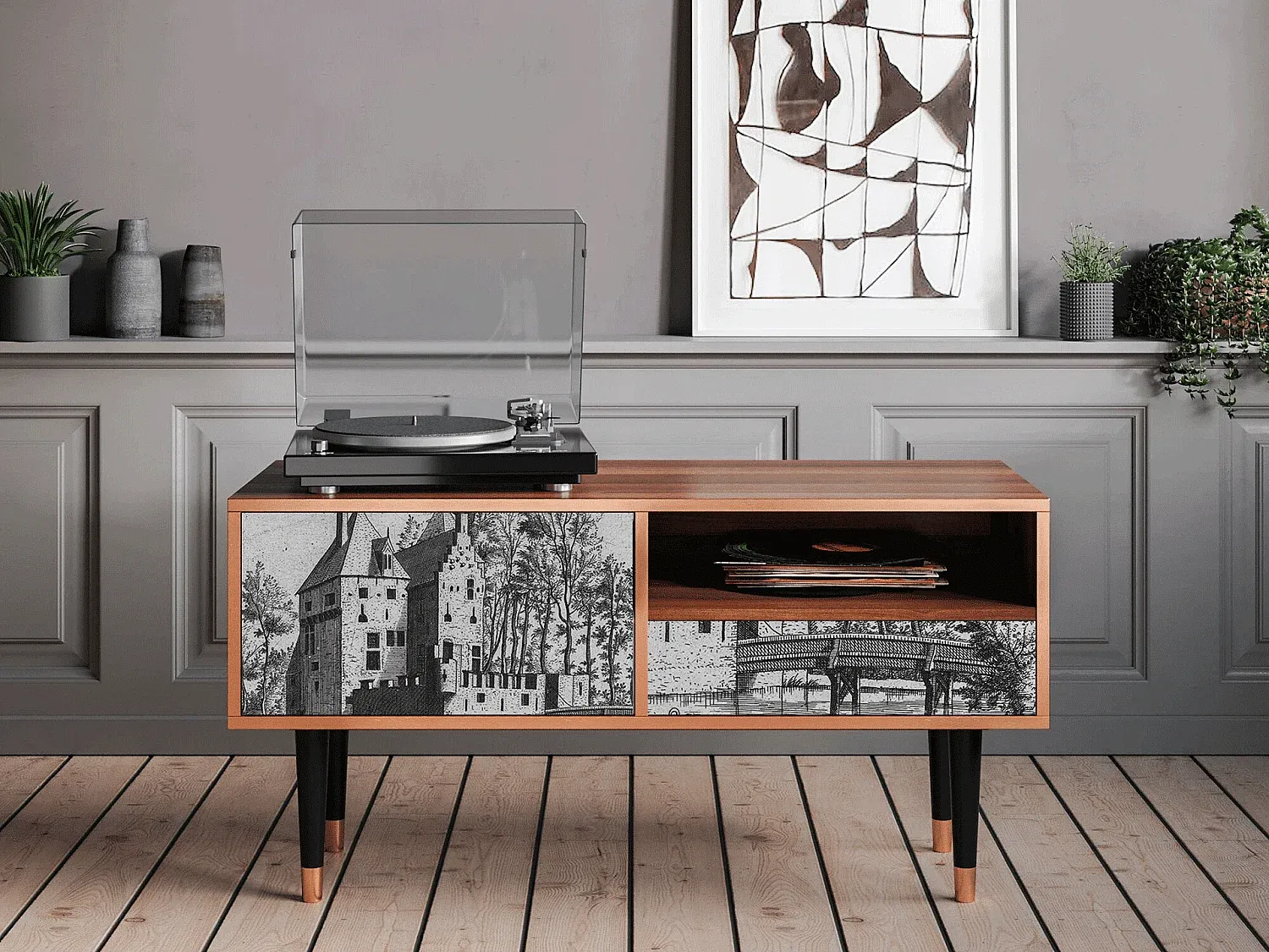 Moderner TV-Schrank mit Brücke, Walnussoptik-livelaro.com