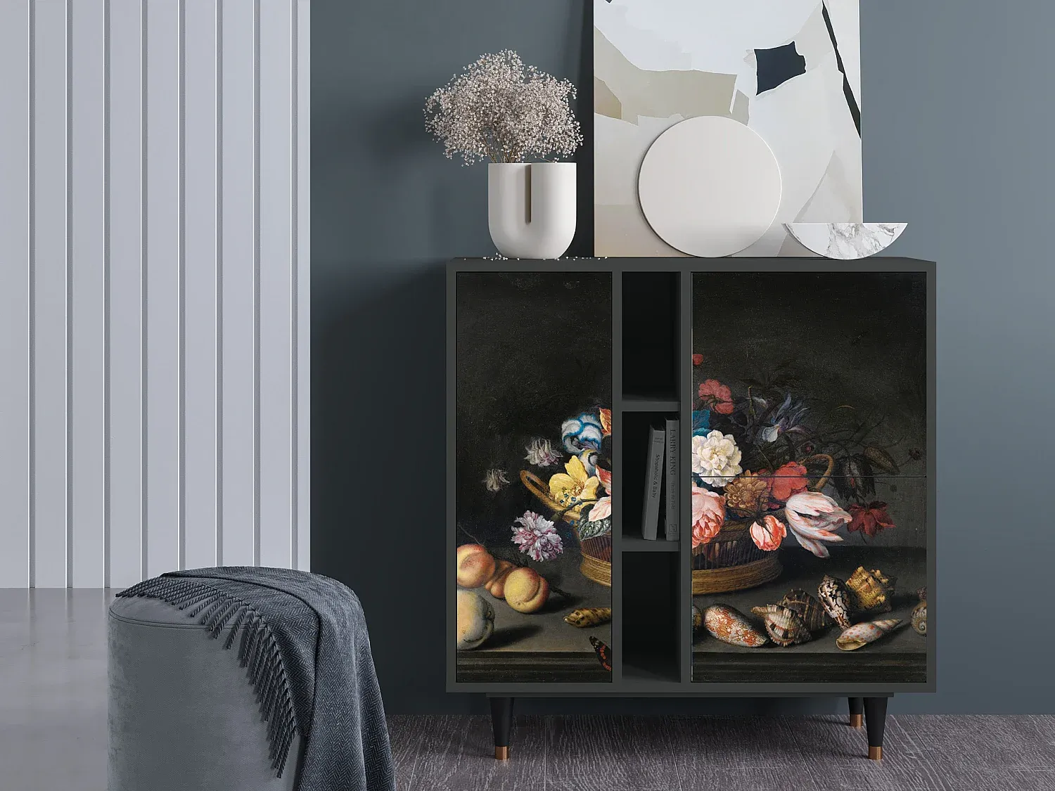 Moderner Sideboard mit Blumendesign, Anthrazit-livelaro.com