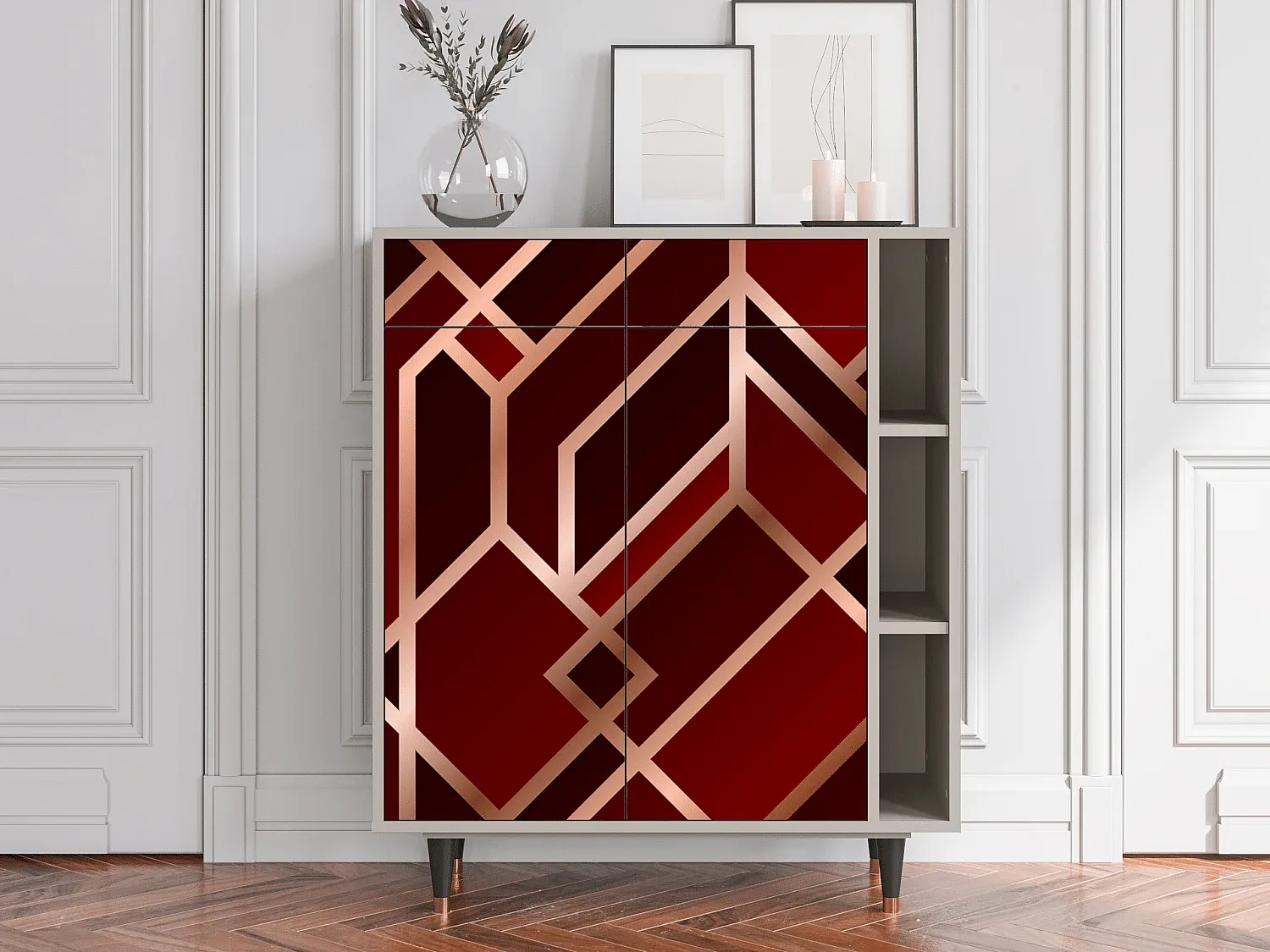 Elegantes Sideboard mit Samtoberfläche, Sandfarben, 96x110x41 cm-livelaro.com