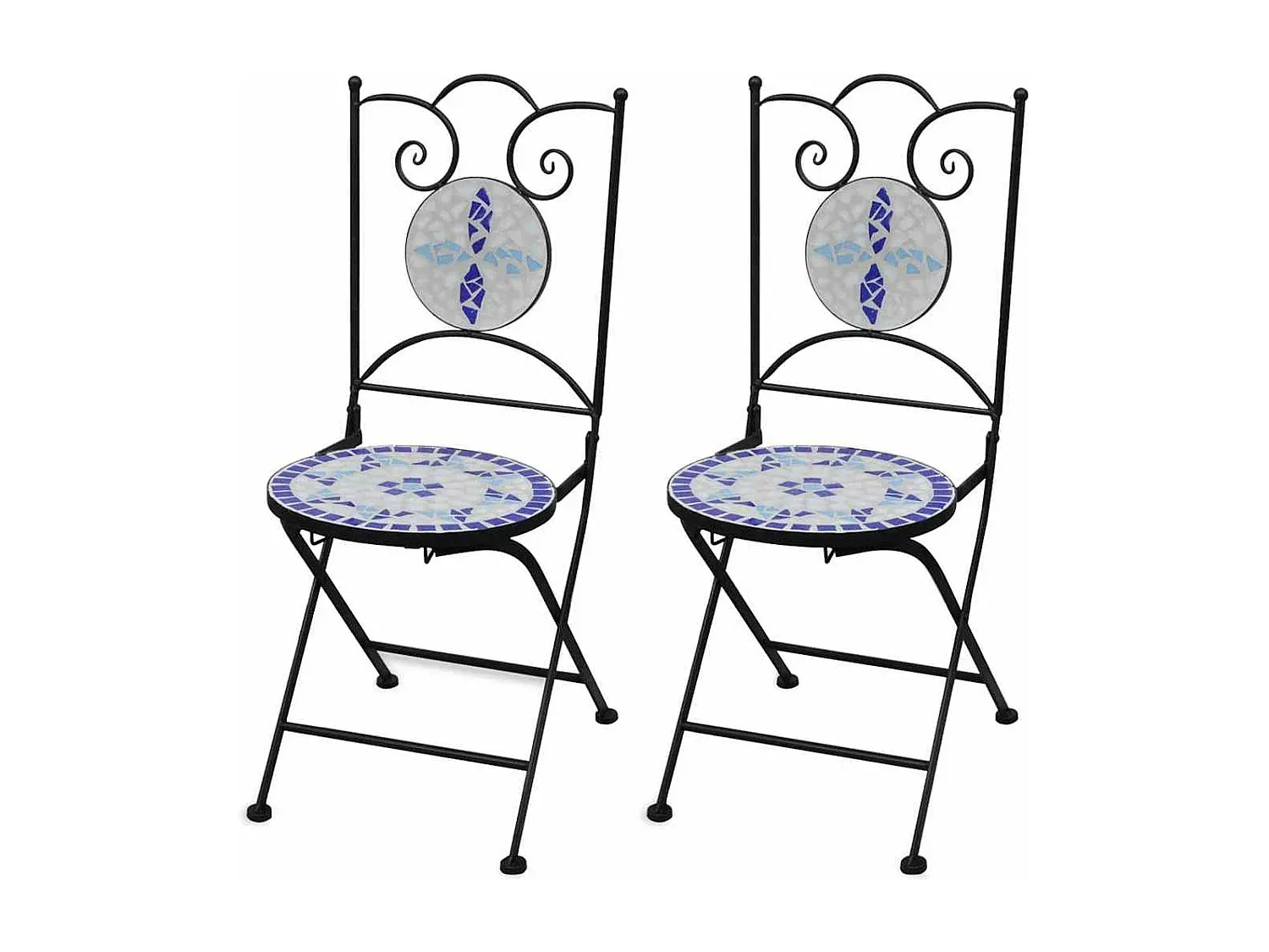 Klappbare Bistrostühle aus Keramik in Blau und Weiß-livelaro.com