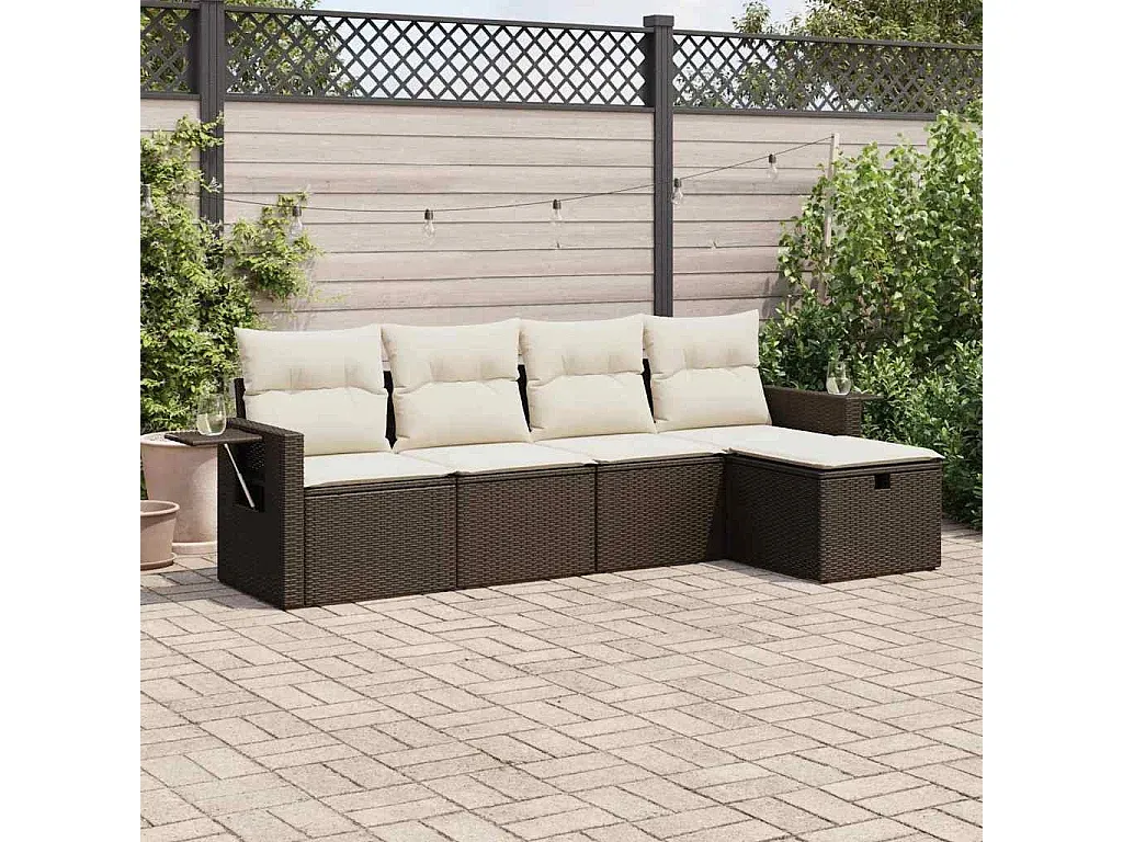 Garten-Sofagarnitur aus Poly Rattan mit Kissen, 5-teilig, Braun-livelaro.com