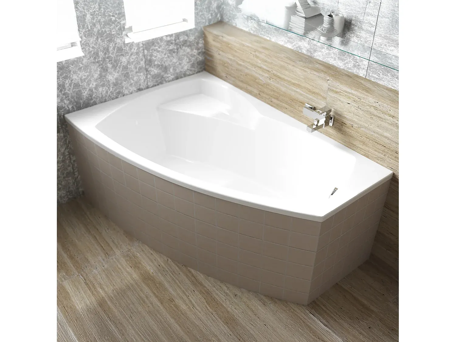 Eckbadewanne 150x90 cm mit Styroporverkleidung-livelaro.com