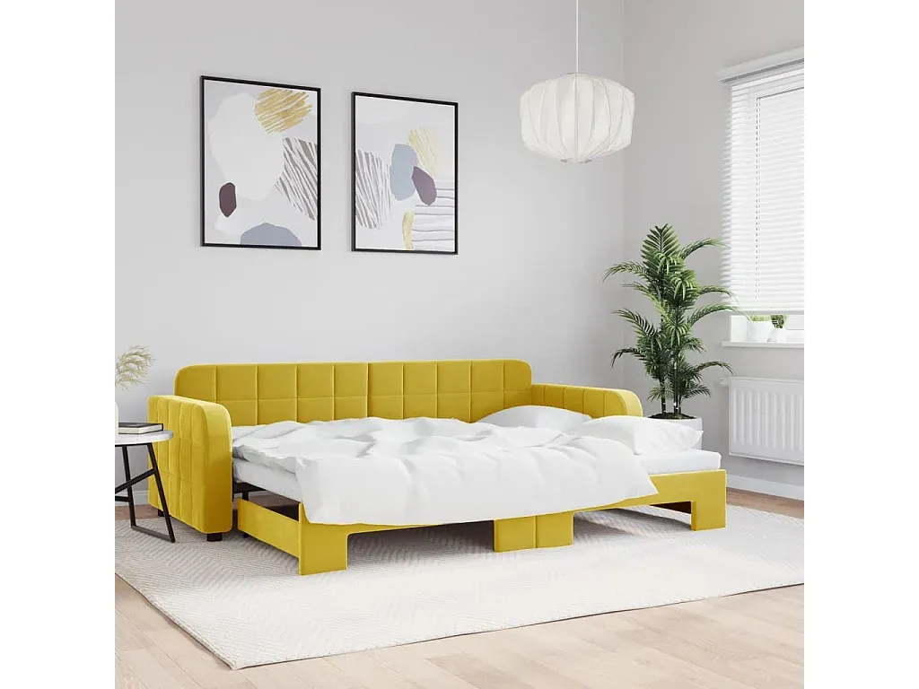 Ausziehbares Tagesbett in Gelb, 80x200 cm, Samtbezug-livelaro.com