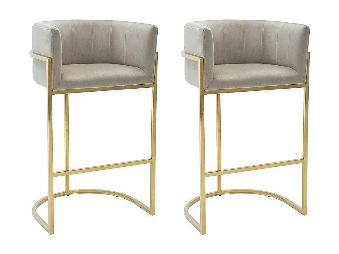 Barhocker 2er-Set - Samt und Edelstahl - Beige und Gold-livelaro.com