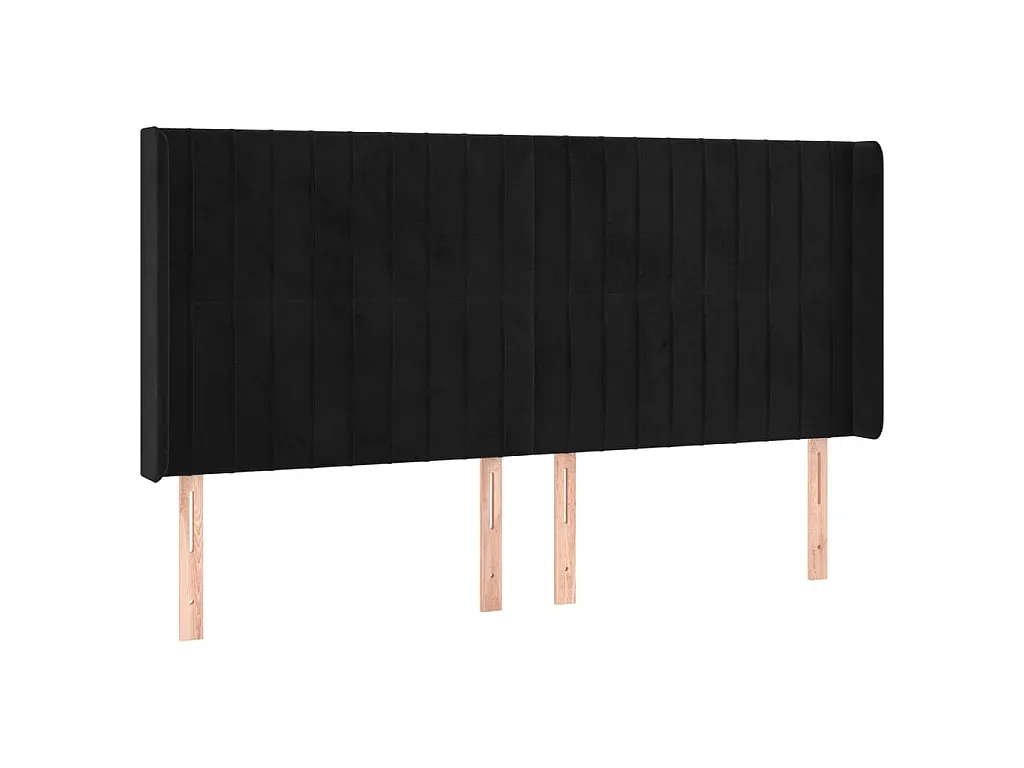 Schwarzes Bettkopfteil aus Samt mit Ohren 163x16x118/128 cm-livelaro.com