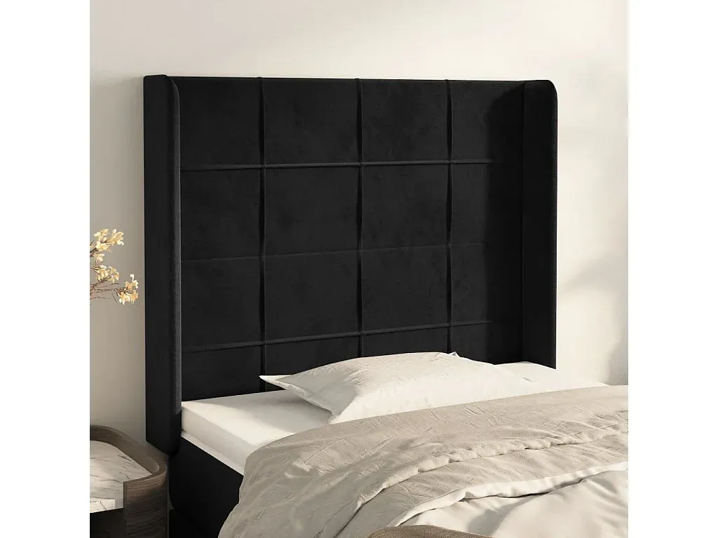 Schwarzes Samt-Bettkopfteil mit Flügeln, 103x16x118/128 cm-livelaro.com
