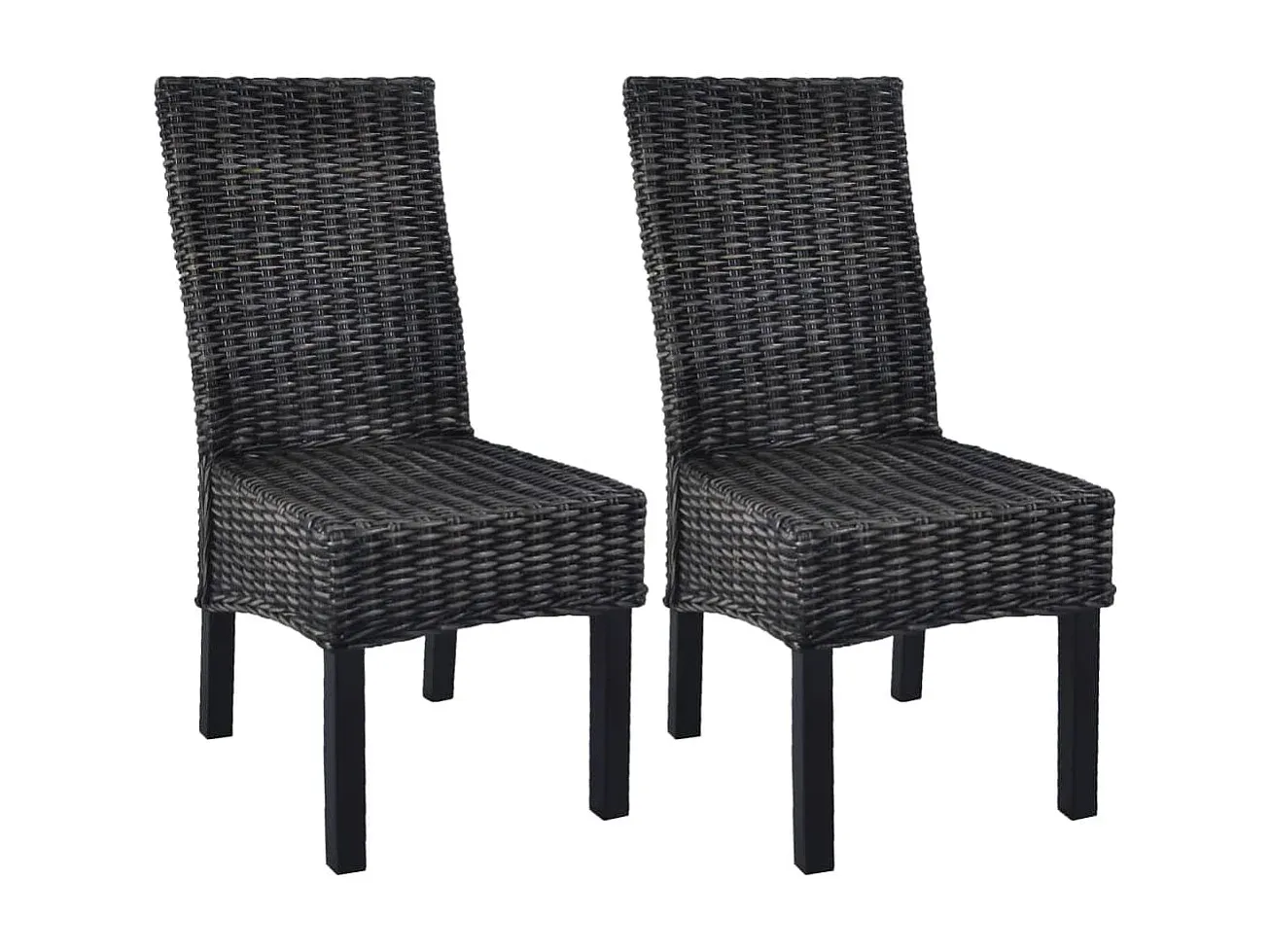 Esszimmerstühle aus schwarzem Rattan und Mangoholz, 2er-Set-livelaro.com