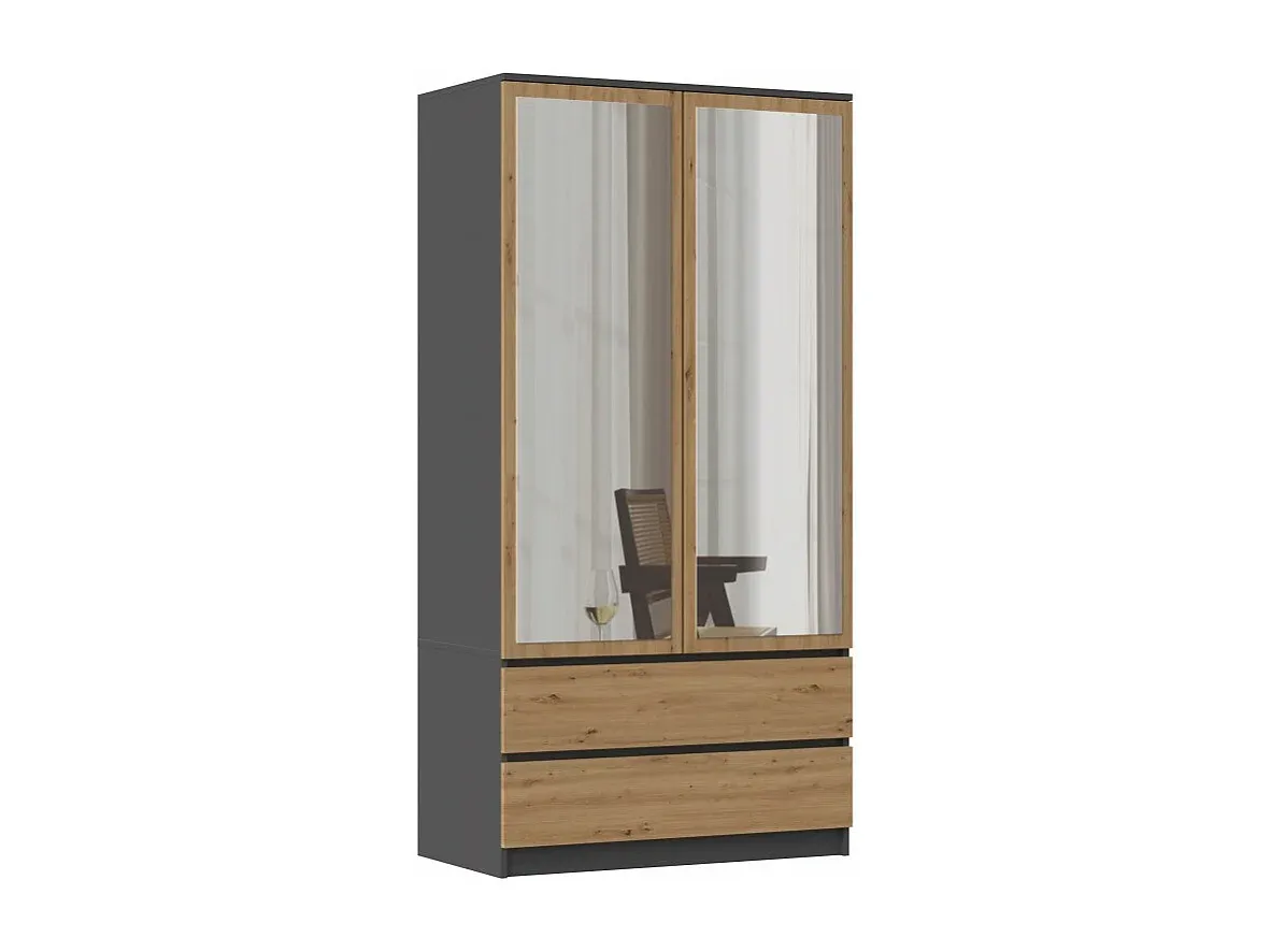 Kleiderschrank mit Spiegel und Schubladen, 90x50x180 cm, Anthrazit/Dübel Artisan-livelaro.com