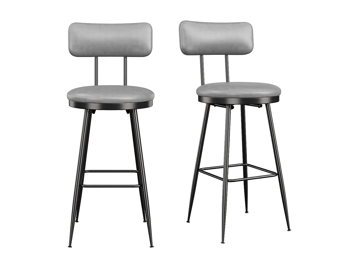 Graue Barhocker mit Rückenlehne, 65 cm Sitzhöhe, Kunstleder, Industrial Design-FURNIAVENA