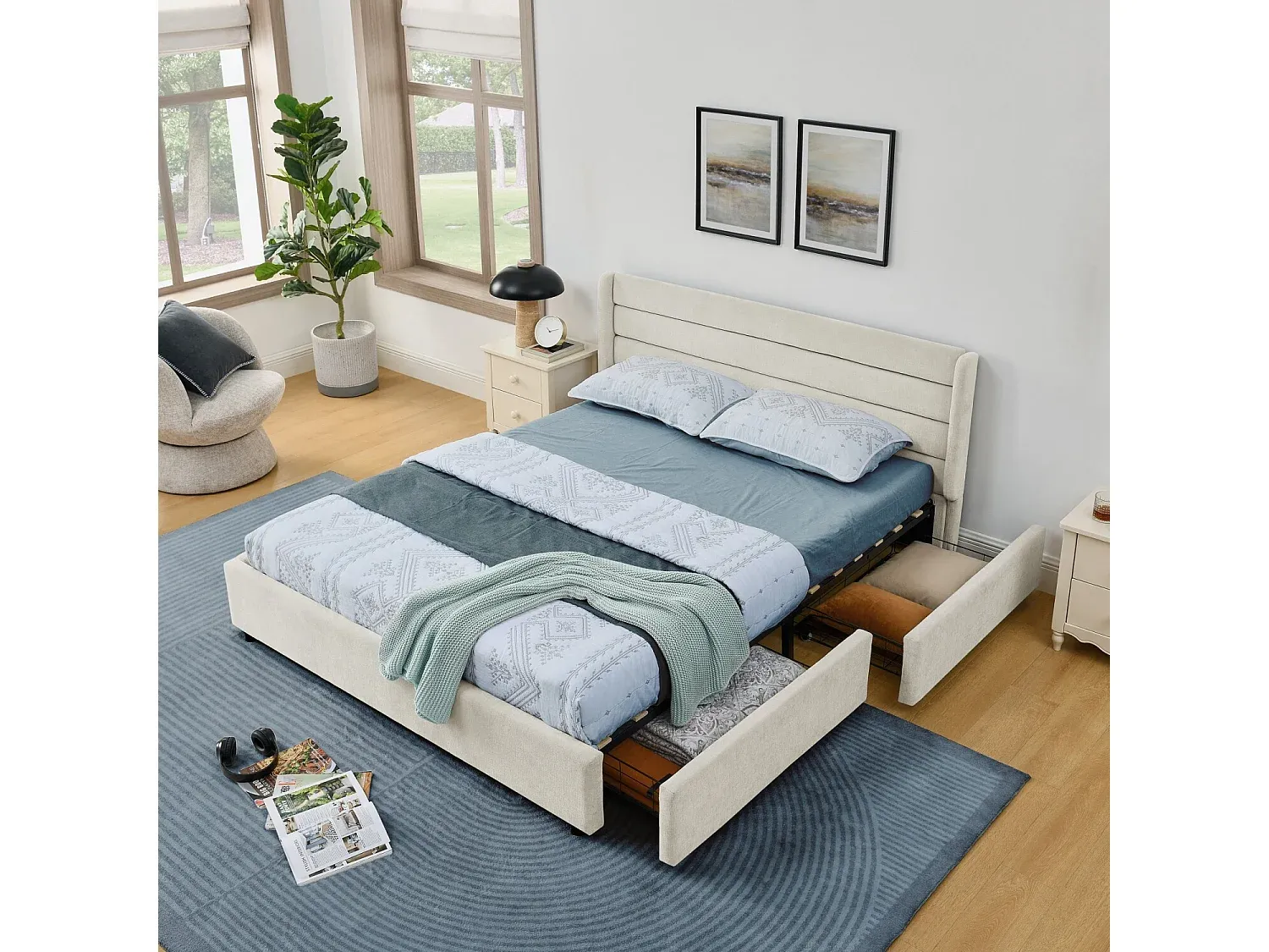 Doppelbett mit Schubladen und Lattenrost 140 x 200 cm - dunkelgrau-FURNIAVENA