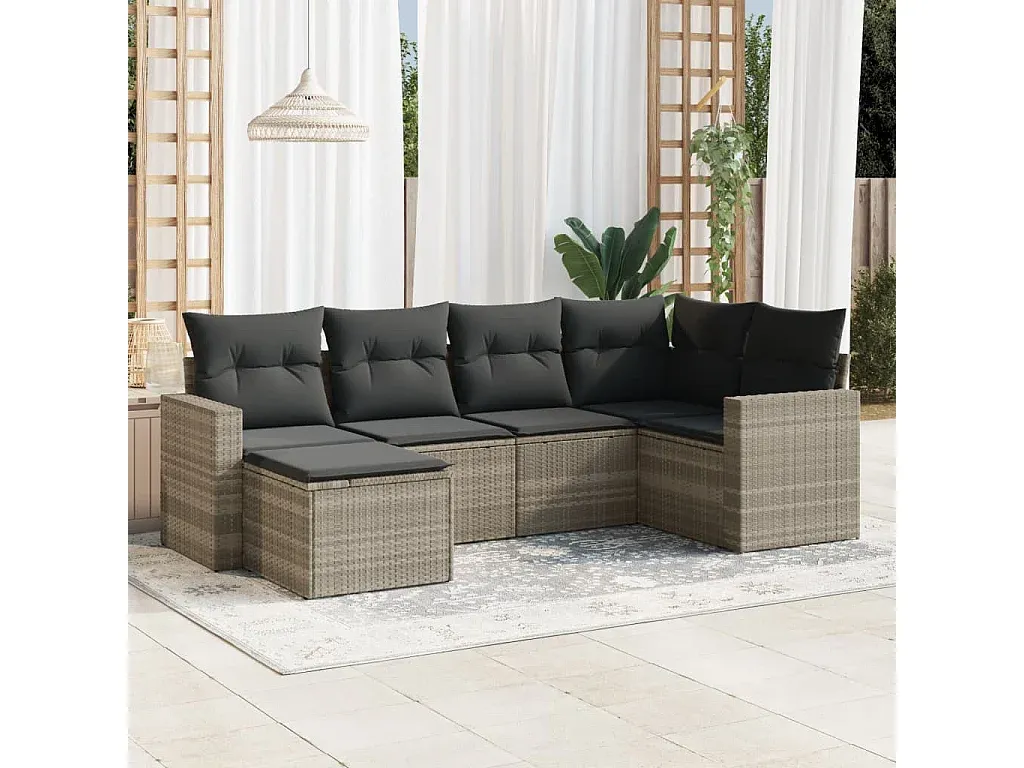 Moderne Gartensofagarnitur aus Poly Rattan, hellgrau, inkl. Kissen-FURNIAVENA