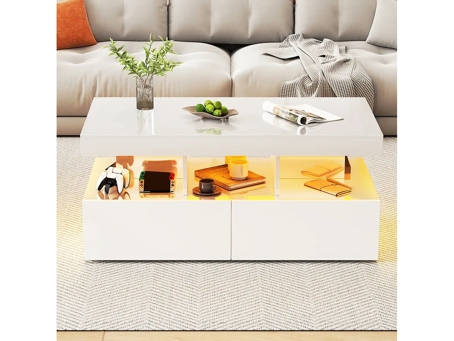 Moderner Wohnzimmertisch mit LED-Beleuchtung und Stauraum-FURNIAVENA