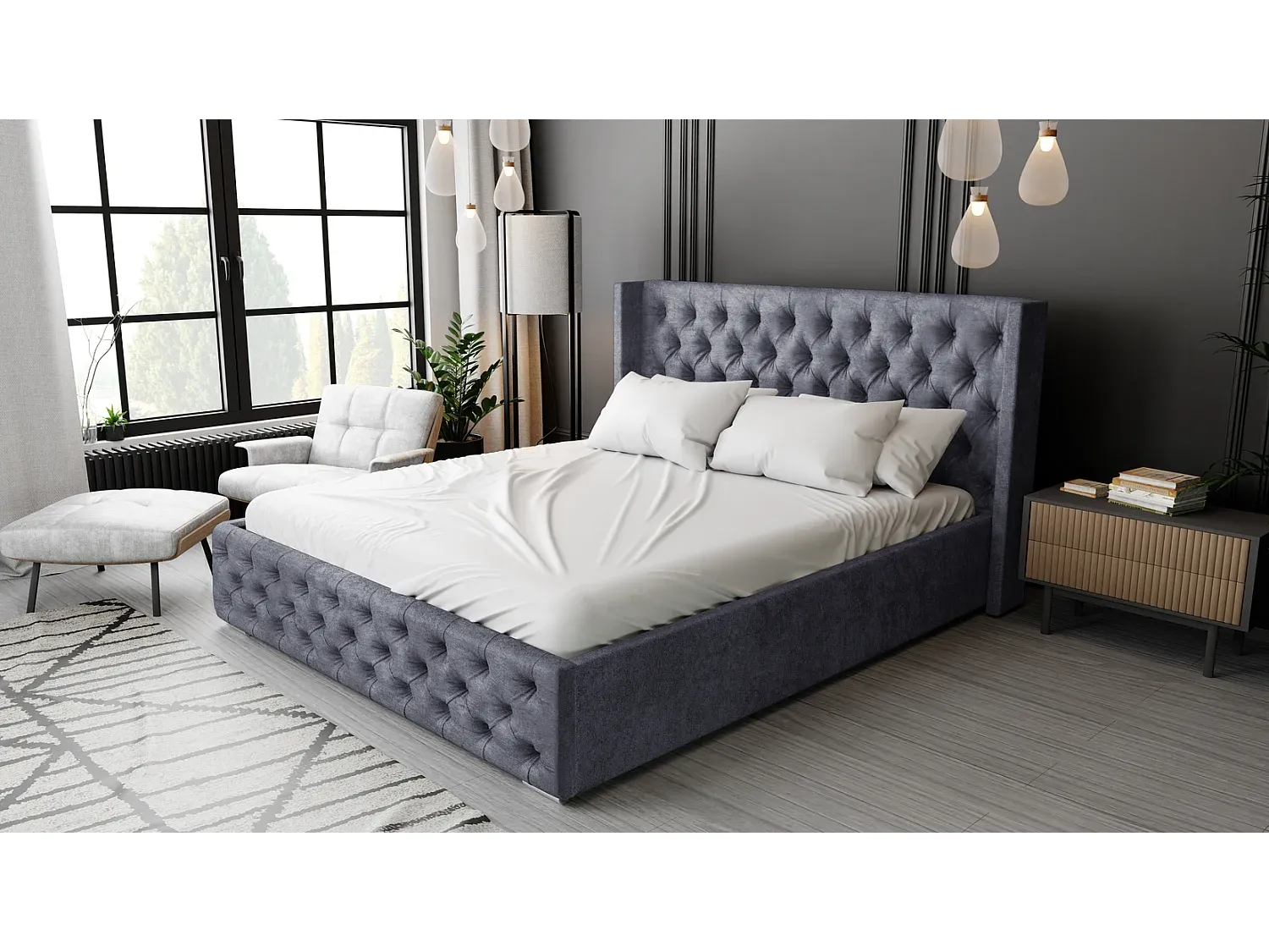 Praktisches Polsterbett mit Stauraum 140x200 cm-FURNIAVENA