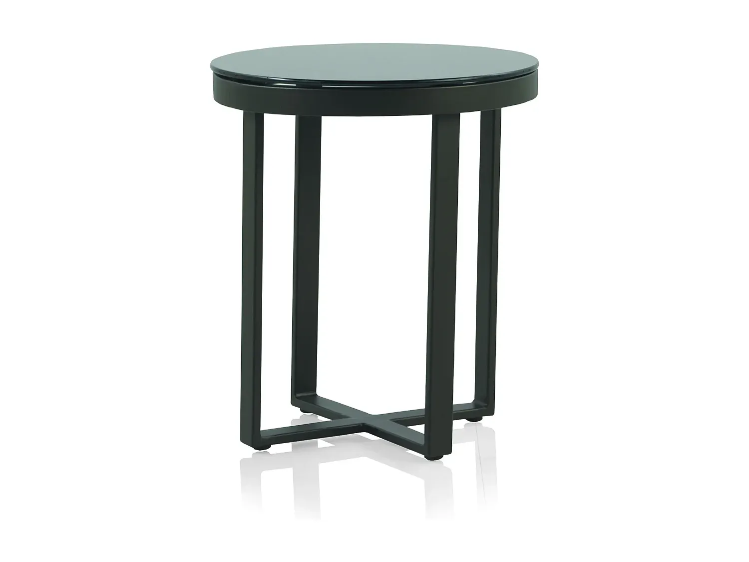 Runder Aluminium-Couchtisch mit schwarzer Glasplatte, 45 cm-FURNIAVENA