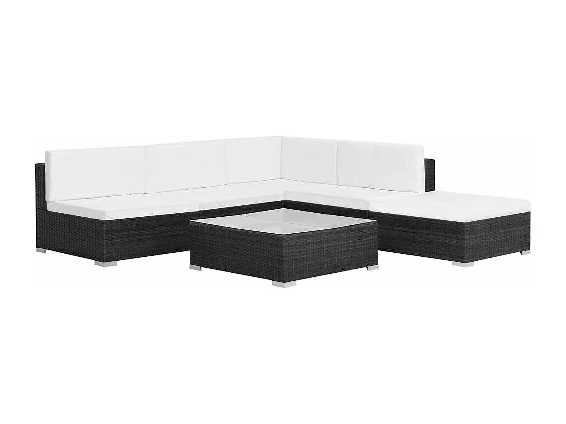 Gartenmöbel-Set aus Polyrattan mit Kissen Schwarz-FURNIAVENA