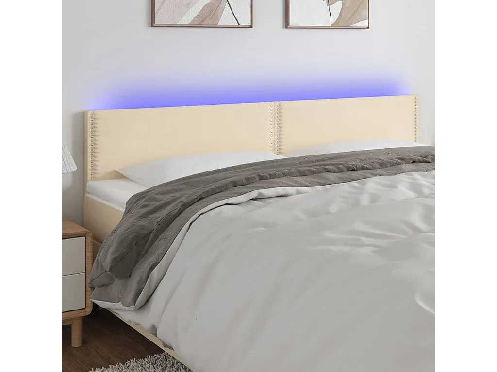 Polsterbett Kopfteil mit LED Licht Creme-FURNIAVENA