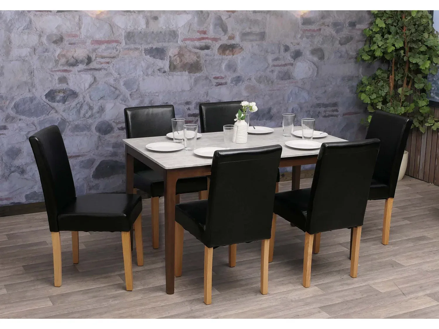 Moderner Esszimmerstuhl Set mit Kunstleder und Hellen Beinen-FURNIAVENA