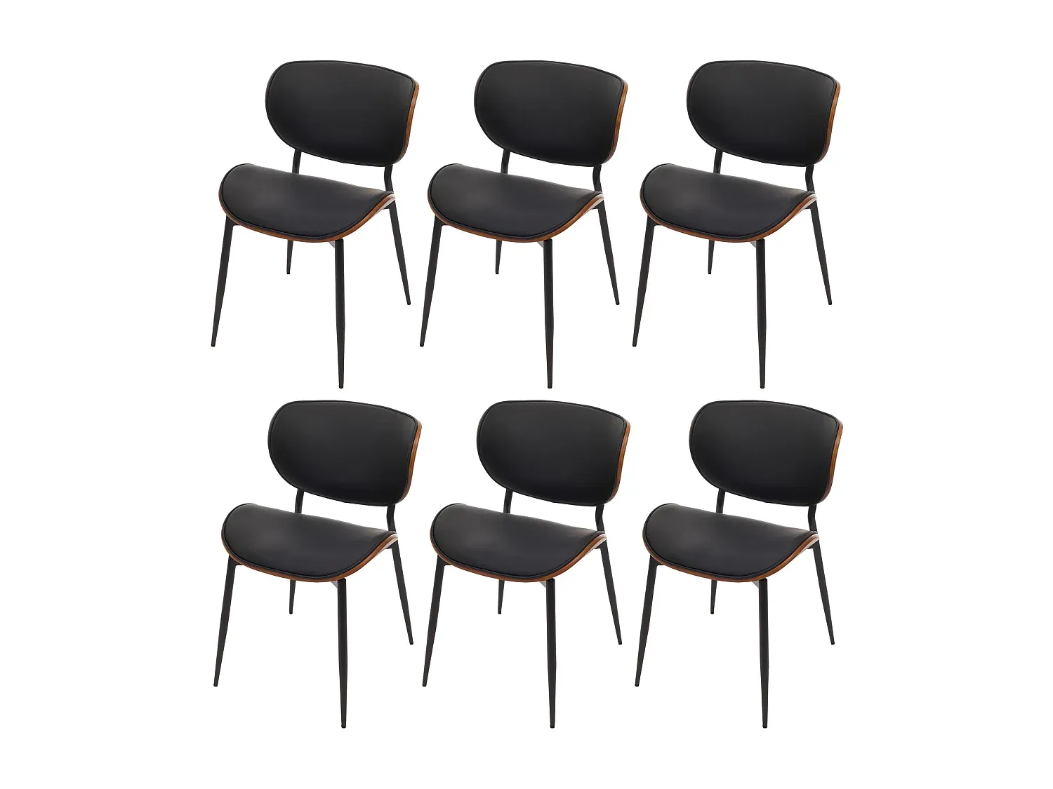 Stilvoller Esszimmerstuhl im 6er-Set, Walnussoptik, Schwarz-FURNIAVENA