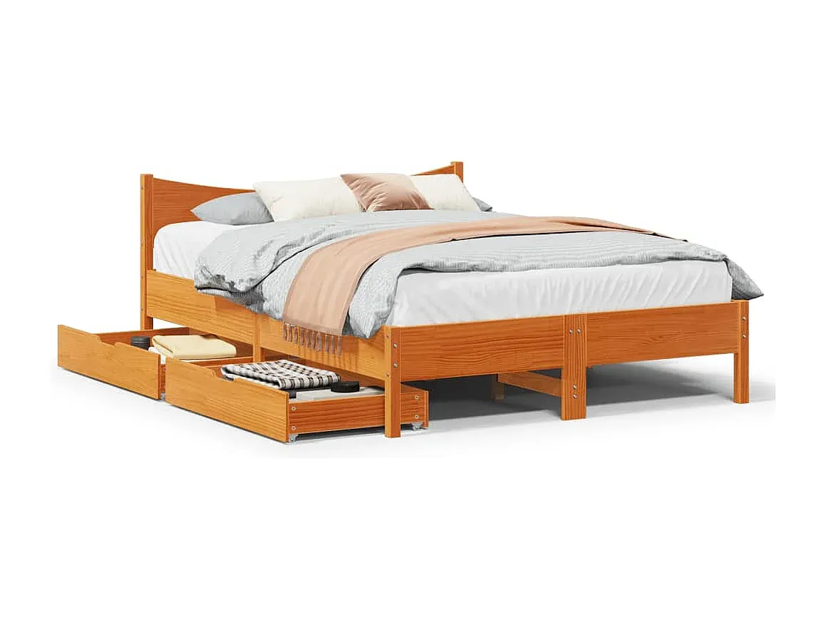 Holzbett mit Schubladen in Wachsoptik 120x190 cm-FURNIAVENA