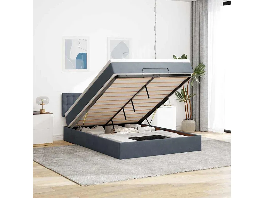 Polsterbett mit Matratze und LEDs 140x200 cm Dunkelgrau-FURNIAVENA